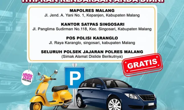 Simak Lokasi Penitipan Kendaraan Gratis Polres Malang, Dibuka hingga 30 April 2024