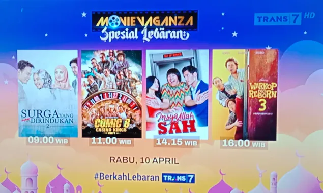 Movievaganza Spesial Lebaran di Trans7 Hari Rabu 10 April 2024: Cek Jadwal dan Jam Tayang Warkop DKI Reborn 3