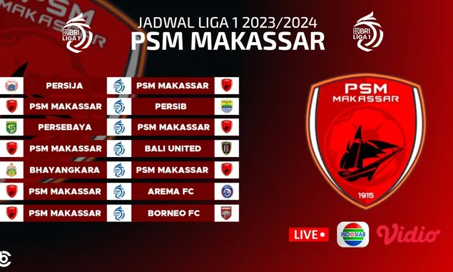 Simak  InilahJadwal PSM Makassar di BRI Liga 1 di Paro Waktu Bulan April 2024