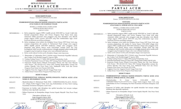 DPP Partai Aceh Pecat Cek Mad dan Geuchik Wan, Dinilai Tak Patuh terhadap Arahan Partai?