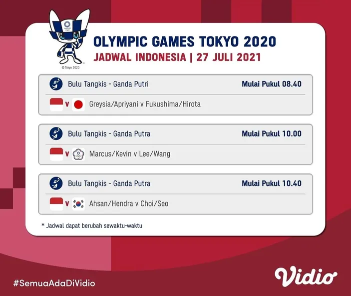 Jadwal Dan Akses Link Live Streaming Bulutangkis Indonesia Di Olimpiade