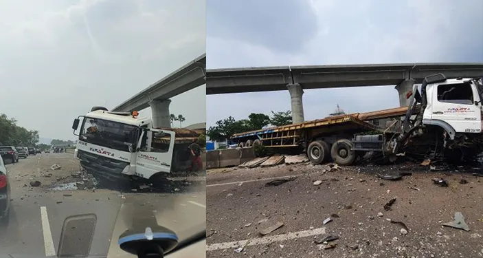 Breaking! Truk Besar Kecelakaan Di Tol Purbaleunyi KM 133, Muatan Besi ...