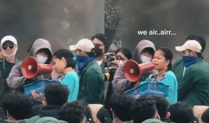 Viral Video Emak Emak Jualan Air Pakai Toa Saat Demo Mahasiswa 11 April 2022 Netizen Puasa Mak 8305