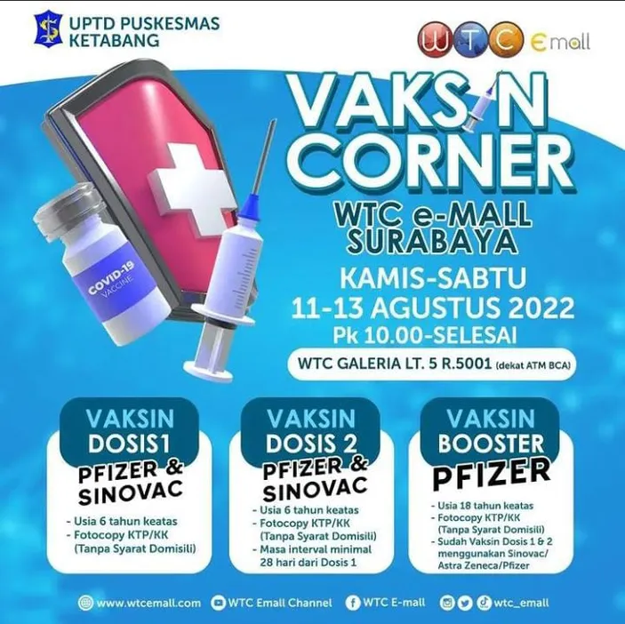 Lokasi Vaksin Booster Pfizer Di Surabaya Tanggal 11 - 13 Agustus 2022 ...