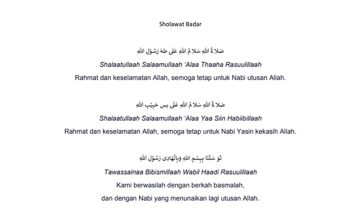 Download Teks Sholawat Badar PDF Lengkap Dengan Tulisan Arab, Latin ...