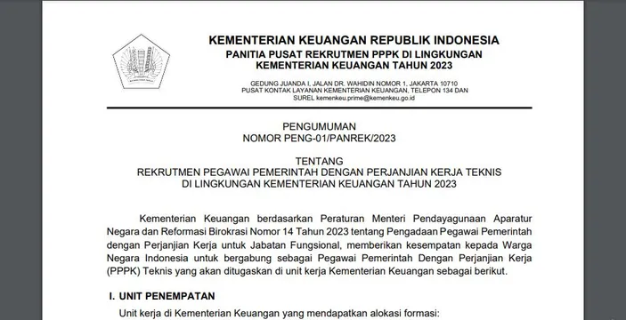 Download PDF Syarat PPPK Kemenkeu 2023 dan Rincian Formasinya, Dibuka ...