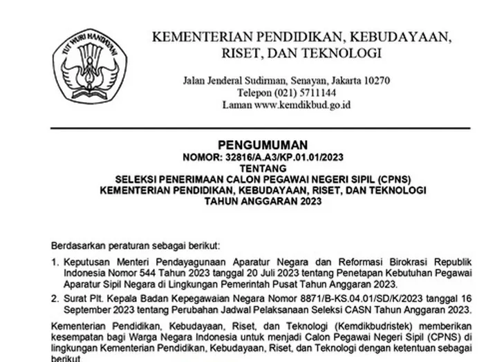 SELAMAT, Link Pengumuman Hasil SKD CPNS Kemendikbud 2023 dan Bocoran