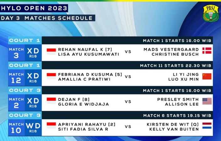 Jadwal Badminton Hylo Open 2023 Hari Ini 2 November Wakil Indonesia Jam ...