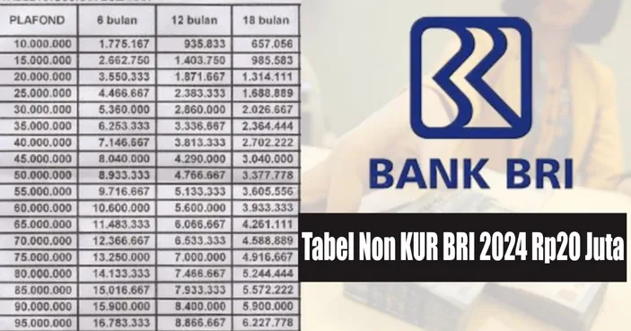 Tabel Pinjaman BRI Non KUR 2024 Bunga 1 Persen, Plafon Rp20 Juta, Tenor ...