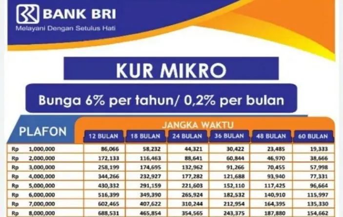 Tabel Angsuran KUR BRI 2024 Plafon Pinjaman Rp 10 Juta Sampai Rp 50 ...