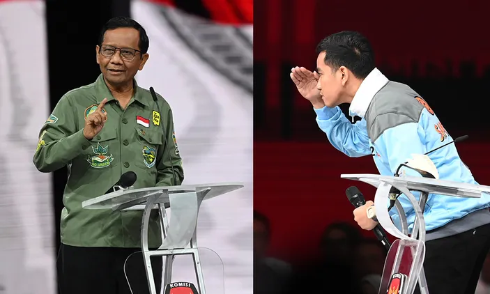 Aksi Pantomim Gibran VS Prof Mahfud MD Di Debat Cawapres Soal Inflasi ...