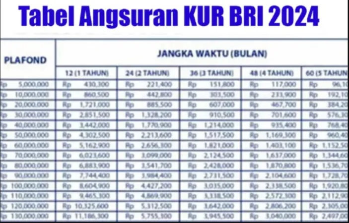 Bunga Dan Simulasi Tabel Angsuran KUR BRI Rp 200 Juta Tahun 2024, Tenor ...