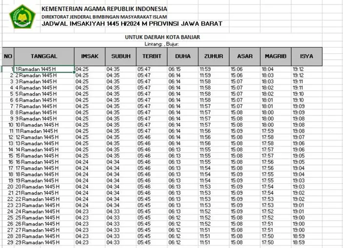 Download Imsakiyah Ramadhan 2024 Di Kota Banjar Dan Sekitarnya: Jadwal ...