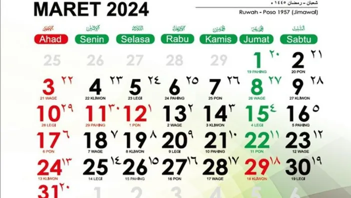 Kalender Jawa Tanggal 31 Maret 2024 Lengkap Dengan Weton, Pasaran ...