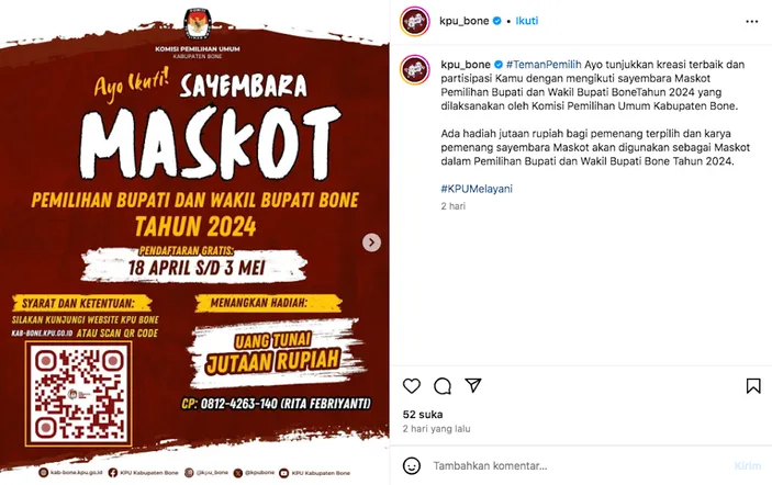 KPU Bone Gelar Sayembara Desain Maskot Pilkada 2024 Dengan Hadiah ...