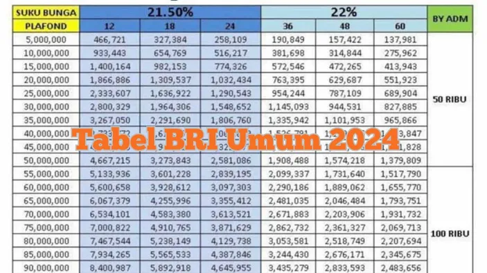 Tabel Cicilan Bri Umum 2024 Bunga Dan Syarat Pinjaman Bri Non Kur 100