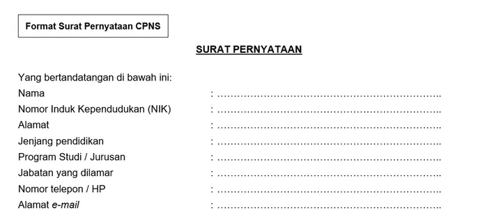 Link Download Surat Pernyataan Pendaftaran Cpns Pdf Word Doc