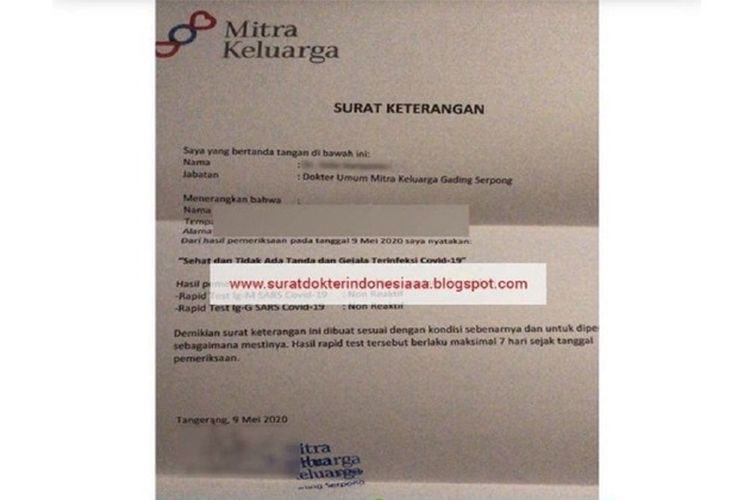 Viral Dijual Online Surat Keterangan Sehat Dari Rs Di Gading Serpong Zona Banten