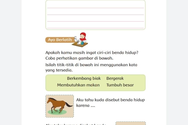 Kunci Jawaban Tema 7 Kelas 1 Halaman 40 41 42 43 44 45 46 47 48 49 Buku  Tematik Kuda Disebut Benda Hidup Karna - Metro Lampung News