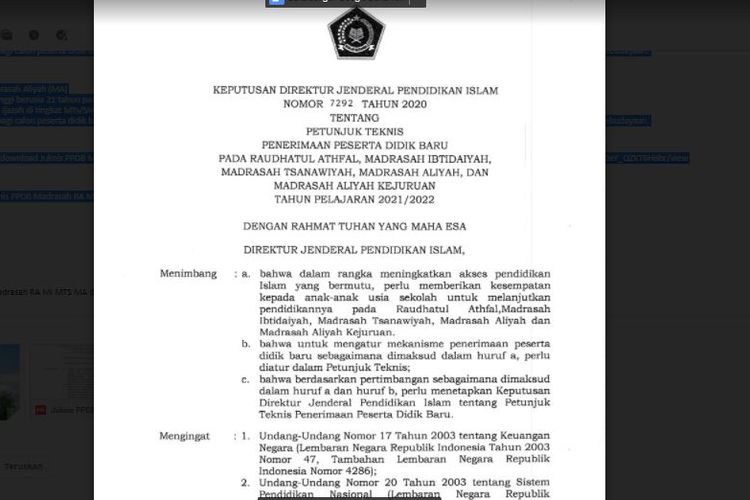 Download Juknis Ppdb Madrasah Ra Mi Mts Ma Dan Mak Tahun Pelajaran Baru 2021 2022 Pdf Metro 7674