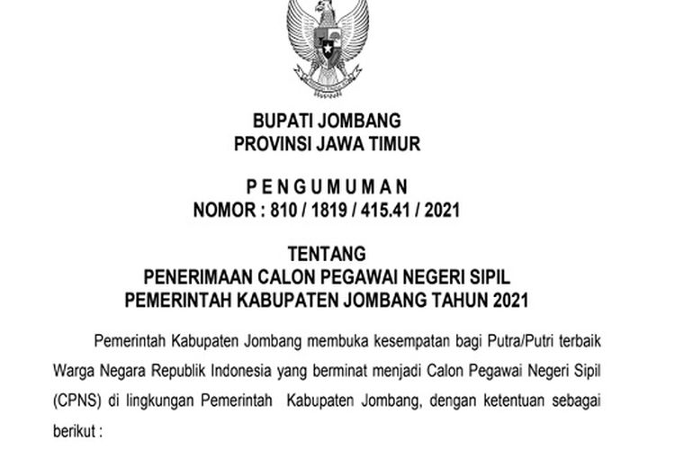 Link Download Formasi Cpns 2021 Kabupaten Jombang Lengkap Dengan Formasi Pppk Guru Dan Non Guru Kabar Lumajang