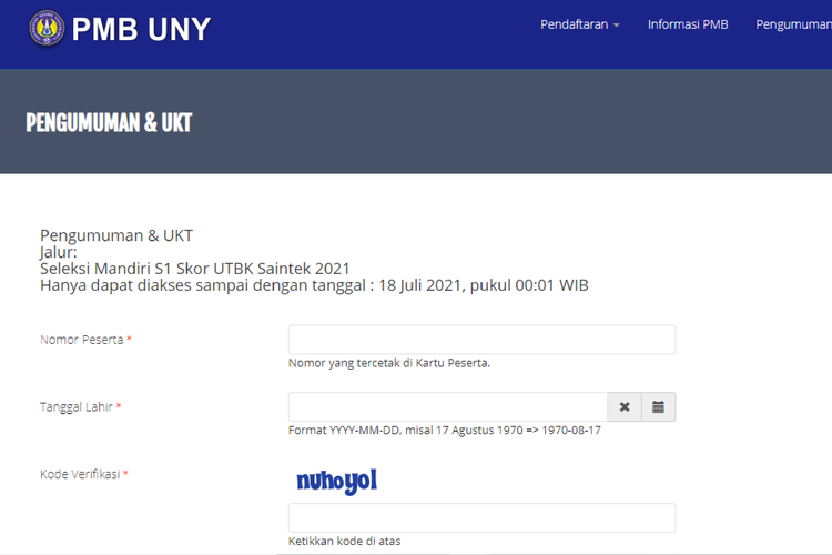 Link Pengumuman Pmb Uny Jalur Skor Utbk Jenjang S Dan D Simak