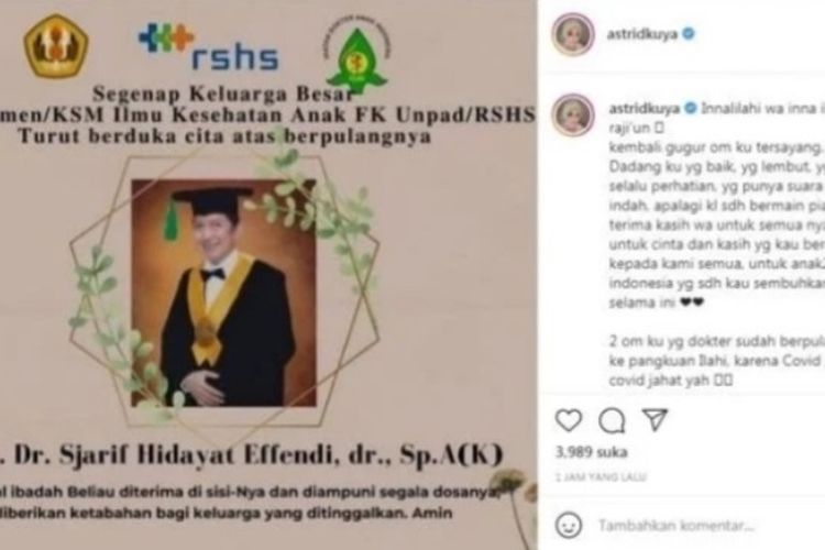 Astrid Kuya Sampaikan Kabar Duka Sang Paman Dikabarkan Meninggal Dunia Karena Covid 19 Priangantimur News