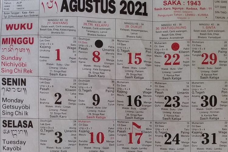 Agustus 2021 kalender