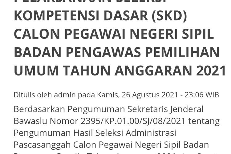 Cara cek tes skd cpns bawaslu 2021 login di sscasn bkn go id pikiran