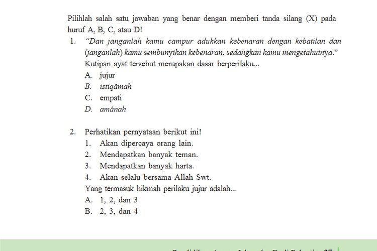 Kunci Jawaban Pendidikan Agama Islam Kelas 7 Halaman 27 28 29 Meneladani Kejujuran Amanah Dan Istiqomah Ringtimes Bali Halaman 3