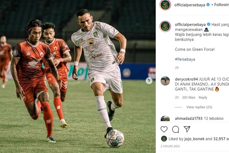 Defeated by PSM, Persebaya Social Media Floods Criticism, Highlights Player Number 13 and Aji Santoso