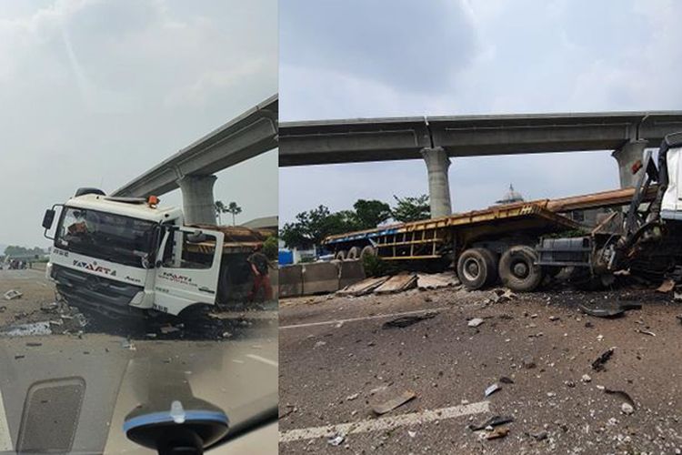 Breaking!  Big Truck Accident on KM 133 Purbaleunyi Toll Road, Iron Loads Penetrate to Car Windshield