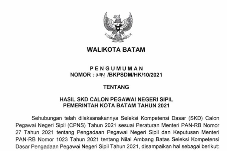 Berikut Ini Nama Nama Peserta Cpns 2021 Kota Batam Lolos Ke Tahap Skb Teras Gorontalo