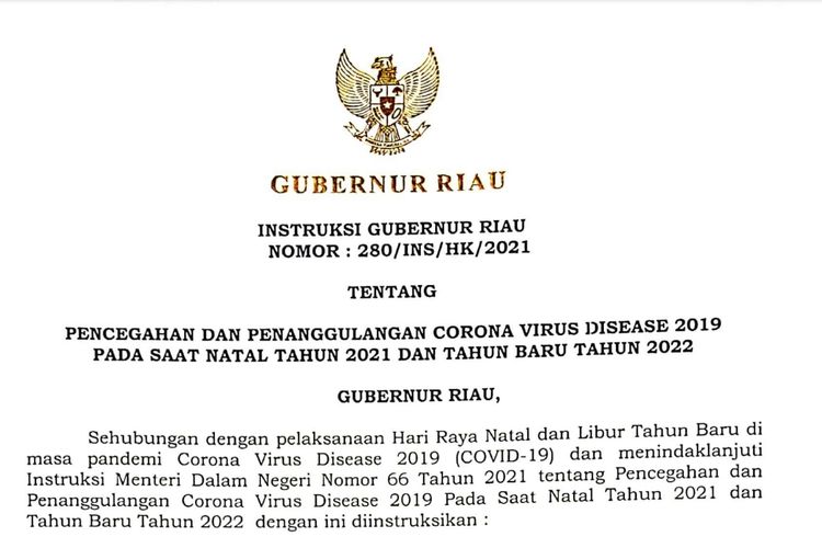 Jelang Libur Natal Dan Tahun Baru 2022 Gubri Keluarkan Instruksi Berikut Isinya Realita Riau