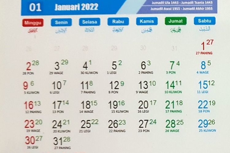 Kalender jawa januari 2022 lengkap