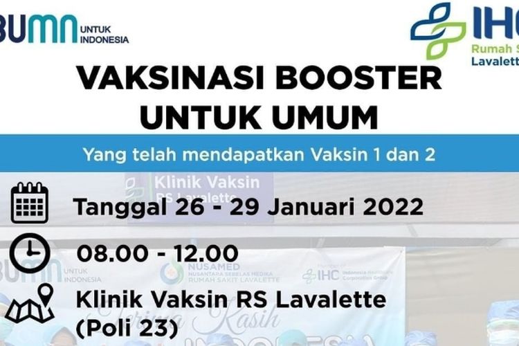 Info Vaksin Booster Gratis untuk Umum di RS Lavalette Malang, Rabu