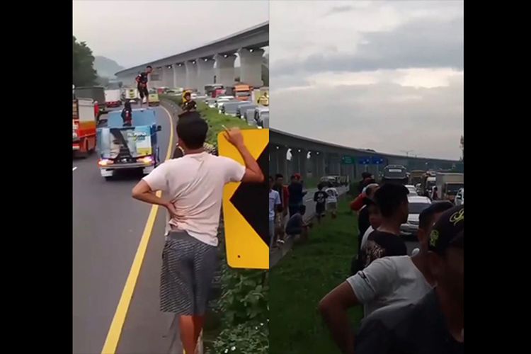 Pasteur KM 126 Toll Road is Totally Congested because the Road is Blocked by Truck Drivers Who Demo About ODOL Ban