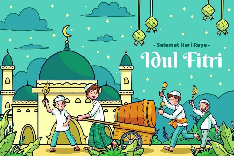 Gambai Suasan Hari Raya Kartun Yang Berwarna