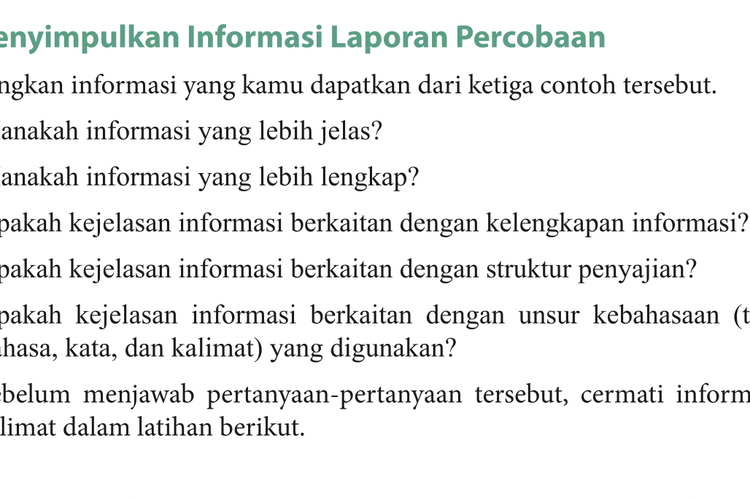 Kunci Jawaban Bahasa Indonesia Kelas 9 Halaman 13, Menyimpulkan Informasi Laporan Percobaan - Ringtimes Bali