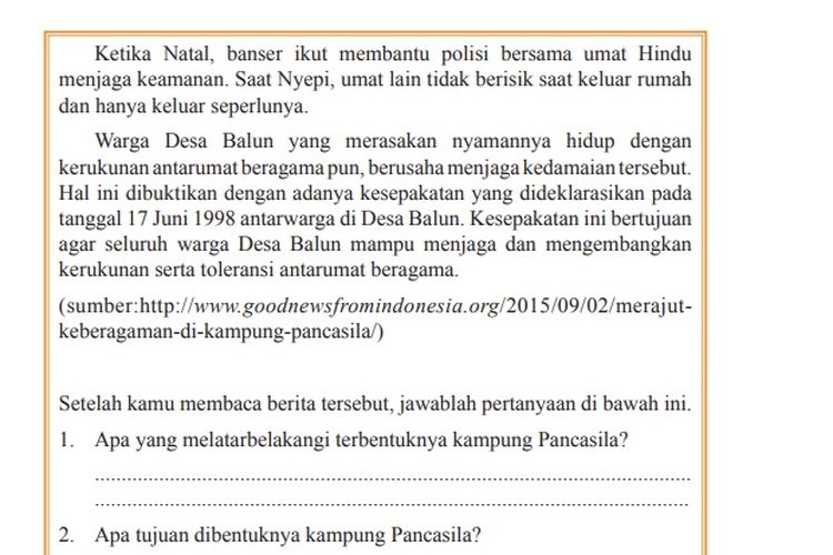 Kunci Jawaban PKN kelas 9 halaman 13, Tugas Mandiri 1.2 Apa yang Melatarbelakangi Terbentuknya Kampung Pancasi - Malang Terkini