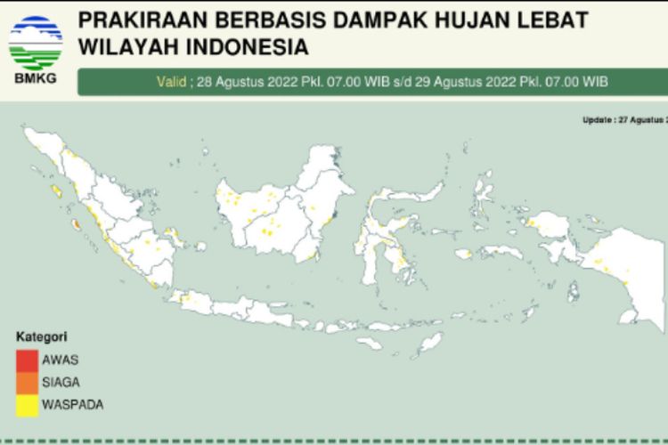 Prakiraan Dampak Hujan Lebat 28 Agustus 2022, Empat Daerah Berstatus ...