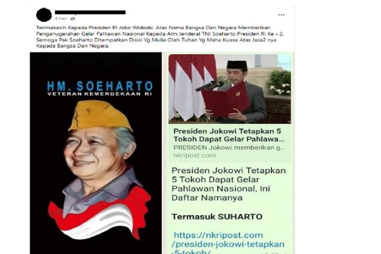 SALAH, Jenderal Soeharto Dianugerahi Gelar Pahlawan Nasional oleh Jokowi