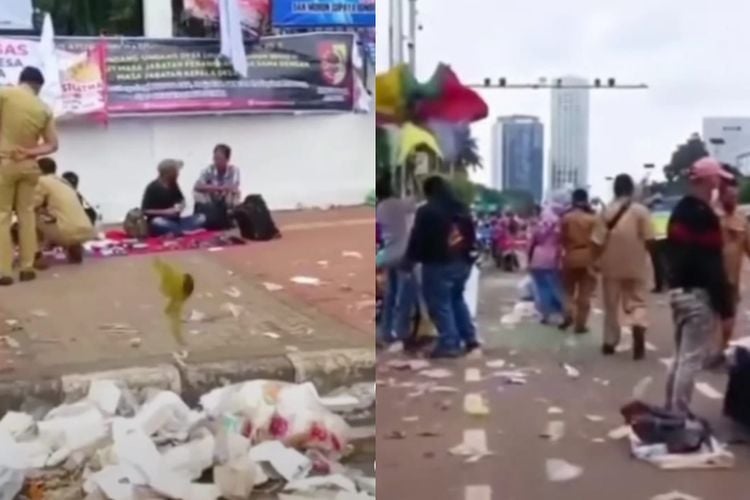 Sampah Berserakan Usai Ratusan Ribu Kepala Desa Unjuk Rasa Perpanjangan Masa Jabatan, Netizen Berang