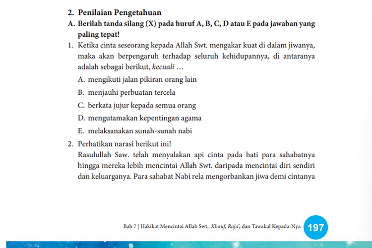 Simak Kunci Jawaban Pilihan Ganda PAI Kelas 10 BAB 7 Halaman 197-200 ...