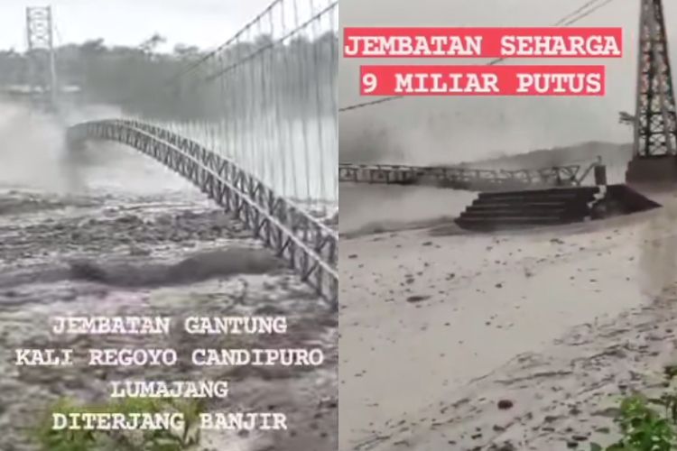 Jembatan Gantung Kali Regoyo Putus Tersapu Banjir Lahar Dingin di Lumajang, Akses Utama Warga Terhambat