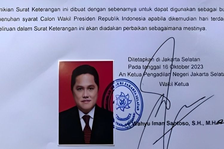 Beredar Surat PN Jaksel Buat Erick Thohir Daftar Cawapres, Fix Dampingi Prabowo Subianto?