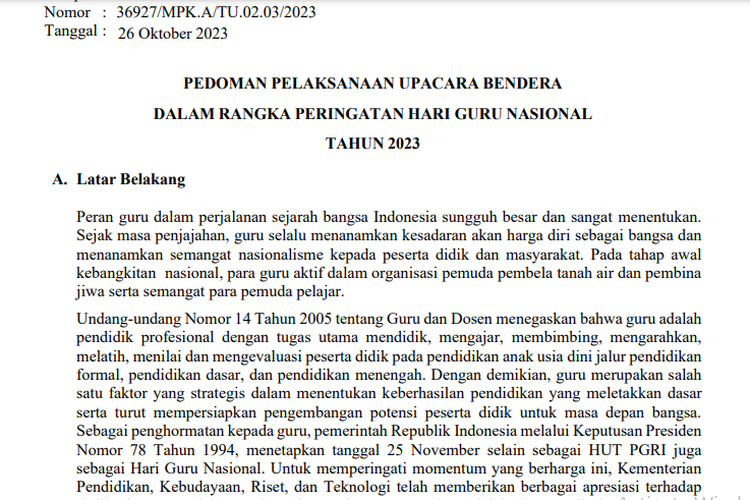 Unduh Pedoman Peringatan Hari Guru Nasional 2023 Berikut - Portal Kudus