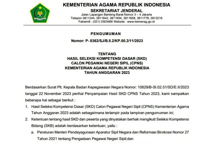 Ini arti kode lulus skd cpns kemenag 2023 cek pengumuman hasil skd