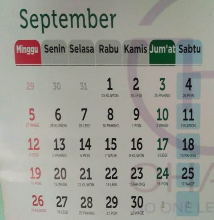 Kalender Jawa Bulan September 2021 Lengkap Dengan Weton Atau Hari Pasaran Mediajabodetabek Com