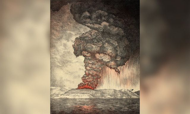 LITOGRAF letusan Gunung Krakatau. tahun 1883*